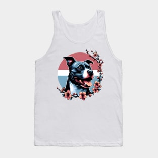 Staffordshire Bull Terrier Revels in Spring Cherry Blossoms Tank Top